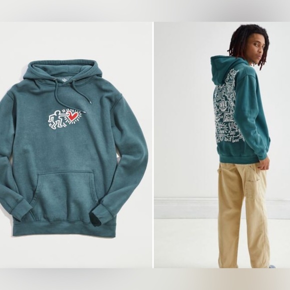 Keith Haring Puff Icons Hoodie Sweatshirt Urban Outfitters NWOT Heart - Picture 1 of 10